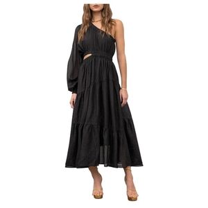 NWT Anthropologie Moon River black one shoulder long sleeve top.  Off the should